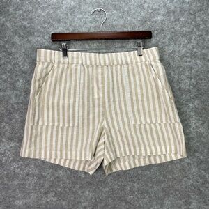 J Crew Shorts Womens Medium Tan White Striped Linen Blend Pull On Casual